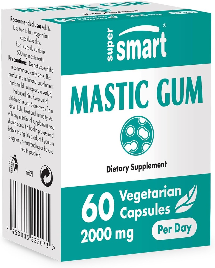 Supersmart Mastic Gum Suplemento 2000mg por día - Natural Mastic Tree Extract for H. Pylori ← No Gluten Libre - 60 cápsulas vegetarianas