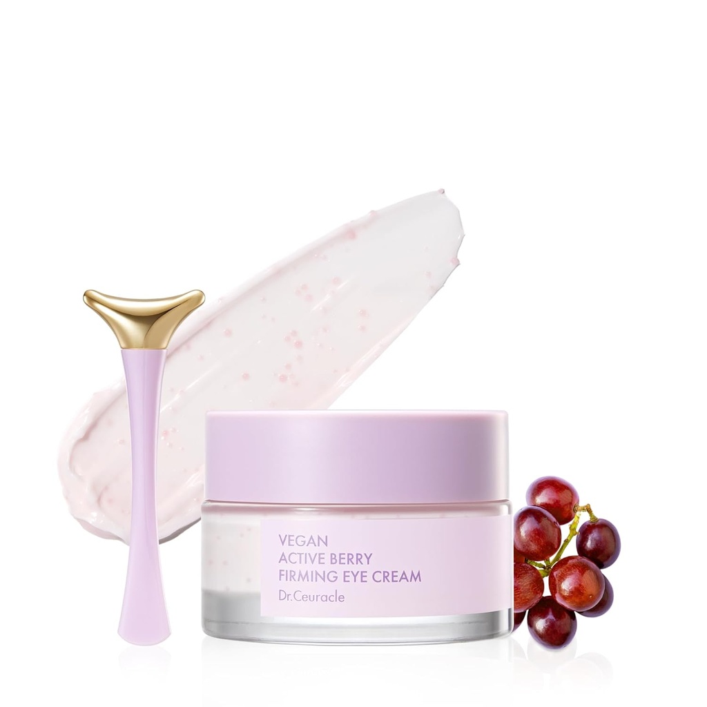 Dr.Ceuracle Vegan Active Berry Firming Eye Cream with Applicator - Tratamiento del ojo de resveratrol hidratante para los círculos oscuros y la eficiencia, Skincare coreano para los tazones de stock (32g / 1.12 oz.)