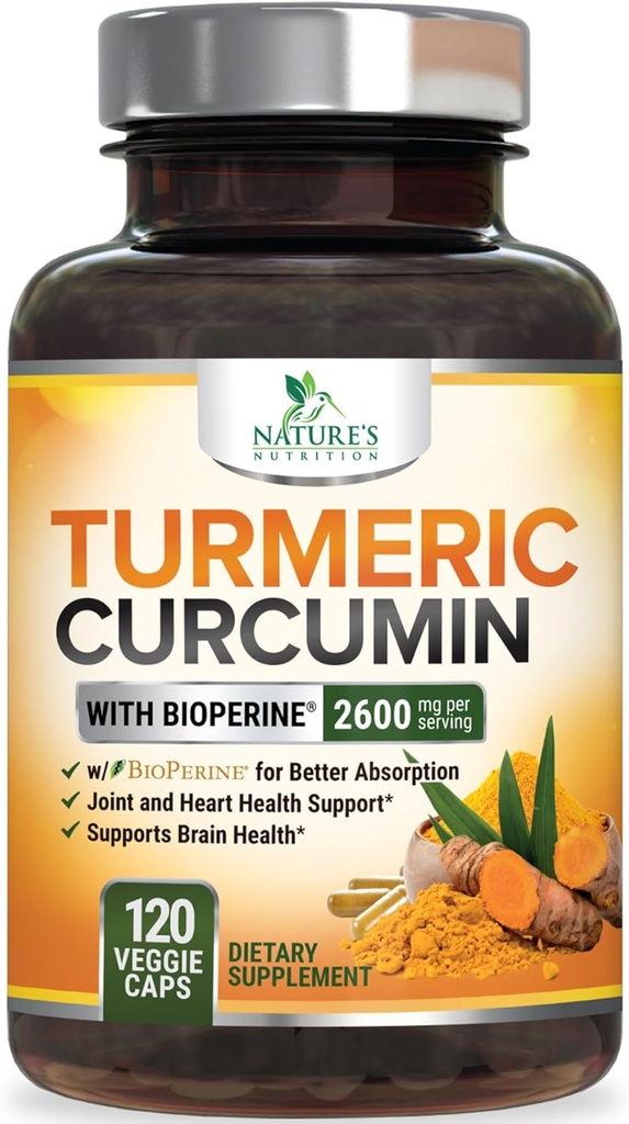 Turmeric Curcumin Supplement 2600mg - 95% Curcuminoids with Organic Turmeric & BioPerine Black Pepper Extract for Best Absorption, Natural Vegan Joint Support, Non-GMO, Bottled in USA - 120 Capsules