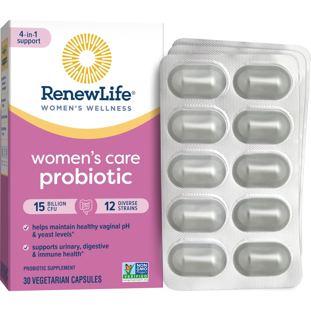 Renovar las cápsulas probióticas de las mujeres de la vida, apoya el equilibrio de pH para las mujeres, vaginal, urinaria, digestiva e inmunitaria, L. Rhamnosus GG, lácteo, soy y libre de gluten, 15 millones de UC - 30 Ct