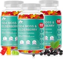 BIO VITALICA Sea Moss Gummies Elderberry BioVitalica - Vitamina C D + Zinc - Irish Seamoss Vegan Gummy with Sea Moss Gel & Powder for Immunity, Detox - for Adults and Kids (3Packs)