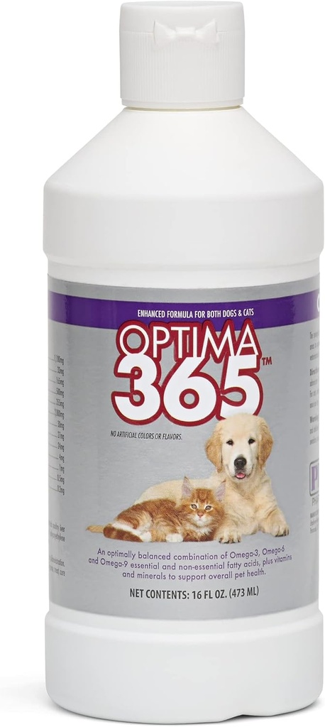 PRN Pharmacal OPTIMA 365 - Essential Fatty Acids Suplemento Nutricional para Gatos &amp; Perros - Con Omega-3, Omega-6, Omega-9, " Otras vitaminas " Minerales para soportar la salud general de mascotas - 16 Fl Oz