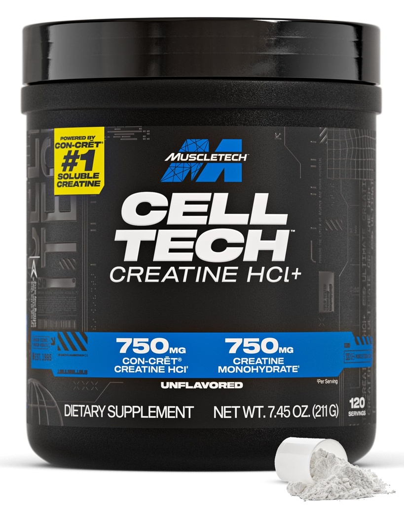 MuscleTech Cell-Tech Creactor Creatine HCl Powder,Post Workout Muscle Builder for Men &amp; Women ,Creatine Hydrochloride + Free-Acid,Unflavored (120 Servings),8.47 oz