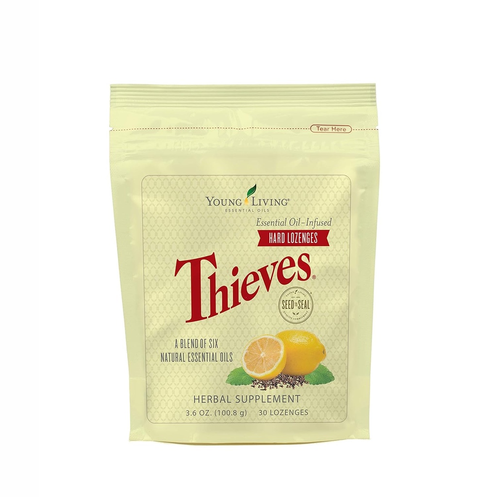 Young Living Thieves Hard Lozenges, 30 ct | Sugar-Free Relief for Dry Mouth & Sore Throat | Clove, Lemon, Peppermint Essential Oils | Gentle on Stomach