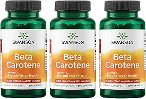 Swanson Beta-Caroteno Vitamina A 25000 IU Skin Eye Immune System Health Antioxidant Support 7500 mcg 300 Softgels Count (3 Pack)
