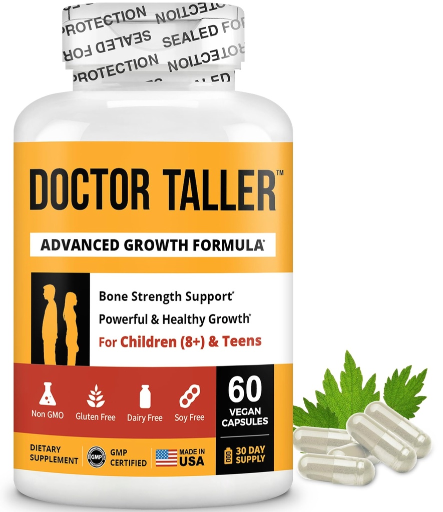 NuBest Doctor Taller - Bone Strength Supports, Enhance Immune System - Keto with Calcium, Vitamin D3, Vitamin K2, Amino Acids & Herbs for Children (8+) - 60 Vegan Capsules | 1 Month Supply