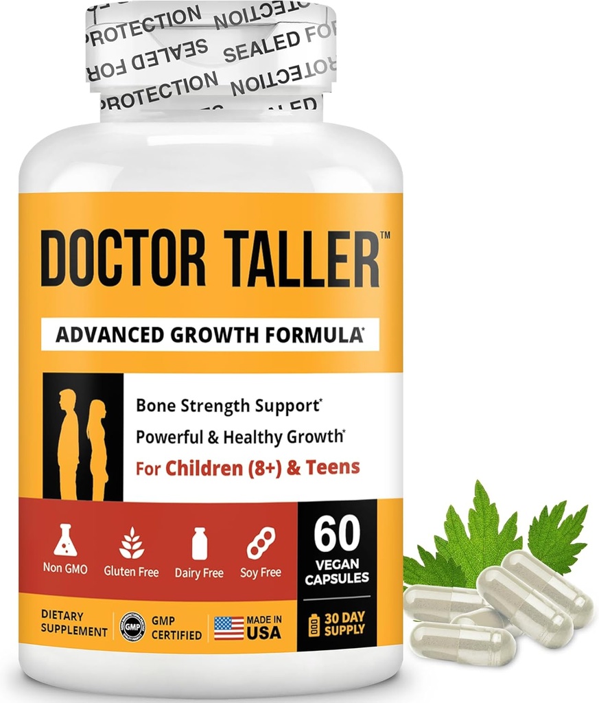 NuBest Doctor Taller - Bone Strength Supports, Enhance Immune System - Keto with Calcium, Vitamin D3, Vitamina K2, Amino Acids &amp; Herbs for Children (8+) - 60 Vegan Capsules  1 Mes Supply