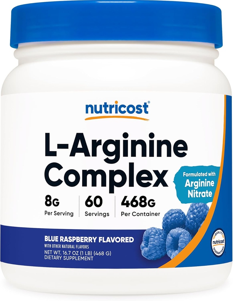 Complejo L-Arginina Nutricost (Blue Raspberry, 60 Servings) - Gluten Free, Non-GMO