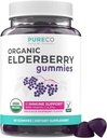 Gummies de arándano orgánico para adultos - Vegan Sambucus Elderberry Immune Support Gummies with Black Elderberry Vitamin C and Zinc for Daily &amp; Seasonal Immunity (USDA Organic Non-GMO Vegan) - 1 Mes