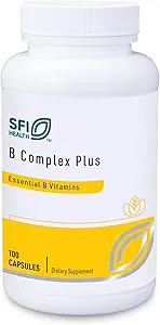 Klaire Labs SFI Health B Complex Plus - High Potency B Vitamin Complex with B12 Methylcobalamin, B6 &amp; Metafolin Folate - Energy, GI Tract &amp; Brain Health Support - Hypoallergenic (100 cápsulas)
