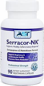 AST Enzymes Serracor-NK –Proteolítica enzima sistémica Fórmula – Contiene Serrapeptasa resistente al ácido y Nattokinase resistente al ácido – 90 cápsulas vegetarianas