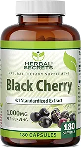Herbal Secrets Black Cherry 4:1 Extracto tención 1000 mg Suplemento Silencio 180 Capsules ← No-GMO TENIDO Gluten Free TEN Made in USA