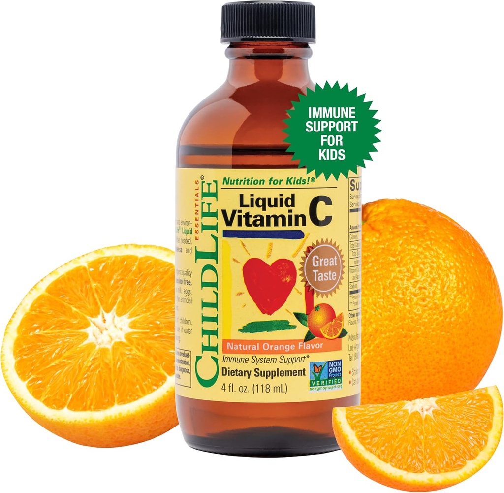 NILDLIFE ESSENTIALS Vitamina líquida C - Suplemento líquido puro de vitamina C para niños, niños pequeños, bebés, apoyo al sistema inmunológico, sabor a naranja natural, 4 Fl Oz (Pack of 1)