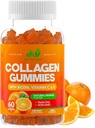 Collagen Peptides Gummies with Biotin, Vitamina C &amp; E for Women &amp; Men - Premium Hydrolyzed Collagen Tipo I & III for Hair, Skin & Nails Support - Gluten-Free, Non-GMO - 60 Gummies (30 Servings)