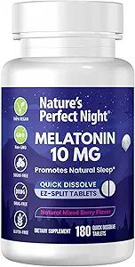 La noche perfecta de la naturaleza ← Melatonin 10mg  180 Quick Dissolve Tablets  Natural Mixed Berry Flavor ANTEHigh Potency  durable Sugar Free ← Vegan  durable Gluten Free ← Tamaño
