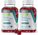 Viteey Biotin Gummies for Hair, Skin, and Nails 10,000mcg - Sugar Gratis - Crecimiento del cabello Gummies, Flujo de piel saludable, Crecimiento de uñas saludable fuerte - Vegan, Gluten Free, Gelatin Free- Tasty Berry Flavor
