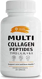 Los péptidos de colágeno SIRUNES Capsules - No GMO &amp; Gluten Free Tipo I, II, III, V, X Suplementos de colágeno hidrolizado con vitamina C - Apoyos Pelo sano, Piel, uñas, " Juntas - 100 cápsulas