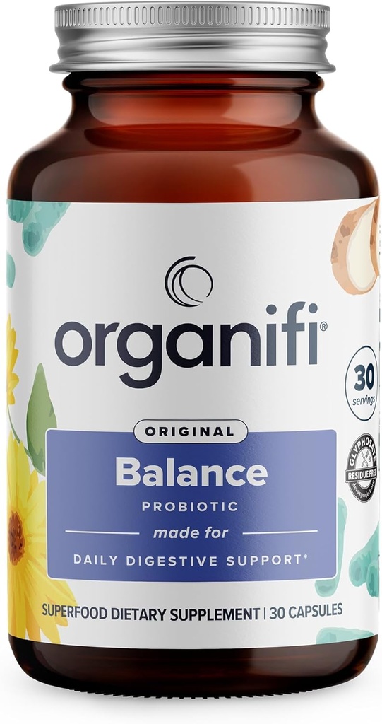 Organifi Balance Probiotics for Digestive Health - 5 Resilient Strains, 30 Vegan Capsules