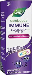 Nature's Way Sambucus Elderberry Immune Syrup for Kids Ages 2+, with Echinacea & Propolis, Immune Support Syrup*, Vegetarian, Berry Flavored, 8 Fl Oz
