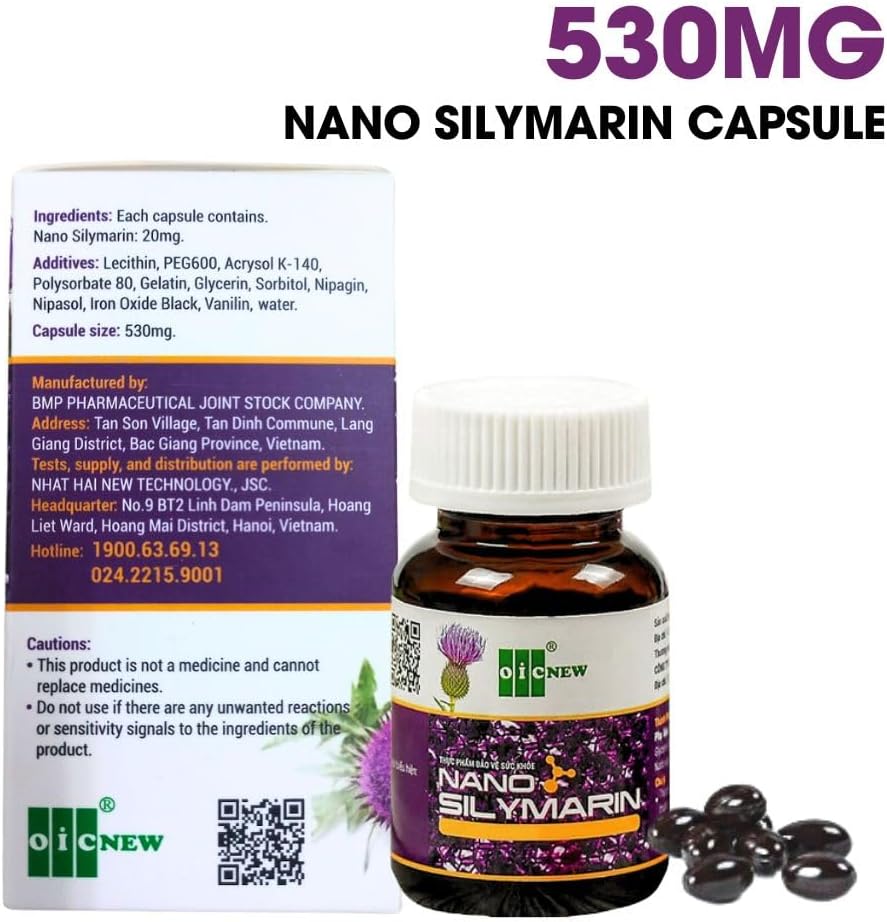 Nano Silymarin - 60 cápsulas - Liver Health Support and Stabilize Liver Cell - Nano Technology Aumenta la absorción hasta el 99,9%