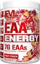 Evlution Nutrition EAA Energy - Pre " Post Workout Powder - Muscle Building " Recovery Supplement - 7g Essential Amino Acids + 5g BCAAs - Clean Energy - with Caffeine - 30 Servings - Fruit Punch