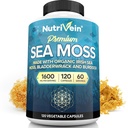 Nutrivein Organic Sea Moss 1600mg Plus Bladderwrack & Burdock - 120 Caps for Adults - Prebiotic Super-Food - Immune System " Digestive Health - Thyroid, Skin, Keto Detox, Gut, Joint Support