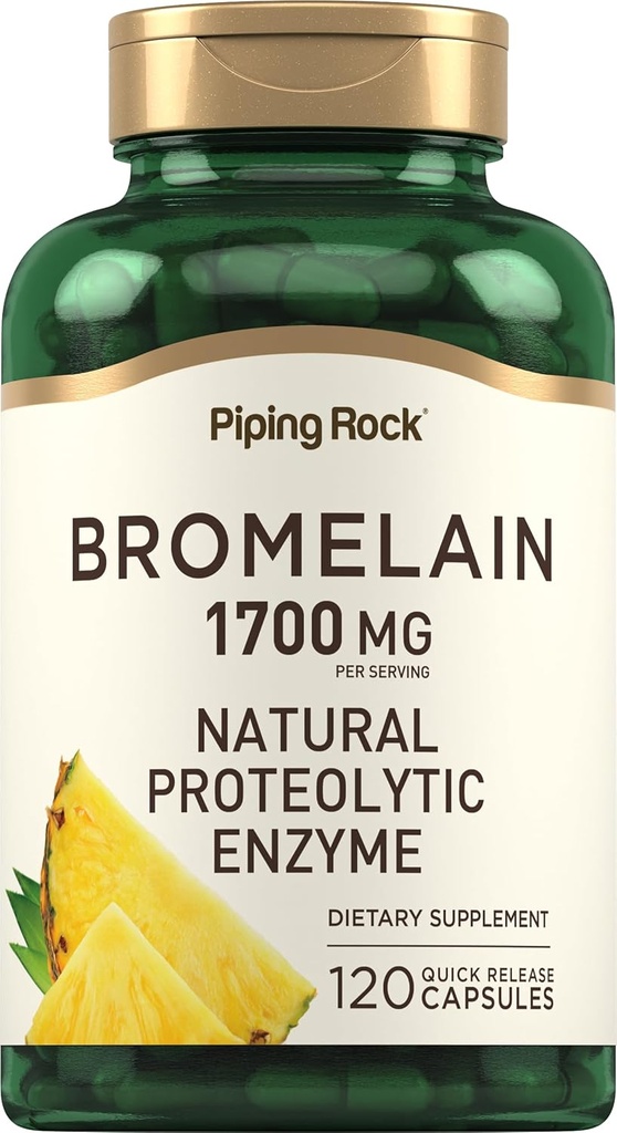Piping Rock Bromelain Suplemento Silencio 1700 mg Silencio 120 Capsules Silencio Pineapple Enzyme ← No GMO, Gluten Free