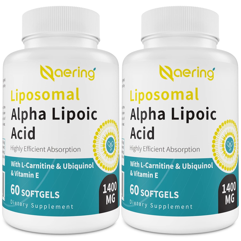 L-Carnitina 1000mg, Ubiquinol (Active CoQ10) 100 mg y vitamina E 10 mg, Ácido Alfa-Lipoico para Antioxidantes, Nerve, Energía 120 Softgels