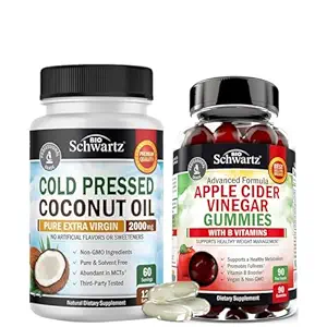 BioSchwartz ACV Mangas de vinagre de manzana con vitaminas complejas de B (3 mes de suministro) más cápsulas de aceite de coco de MCT prensado frío (2 mes de suministro)