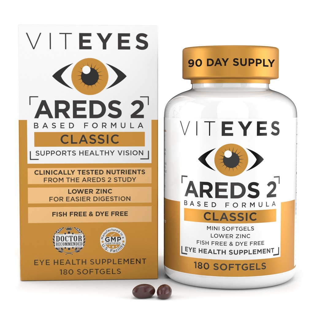 Viteyes AREDS 2 Classic Macular Health Fórmula Softgels, Salud Ocular Vitamina para apoyar la salud Macular, Zinc Bajo, Vitaminas Oculares, Vitaminas Maculares, Beta-Caroteno Gratis, 180 Softgels