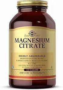 Citrato de Magnesio Solgar - 120 Tabletas - Soportes Nerve &amp; Función muscular - Altamente Absorbable - No GMO, Vegan, Gluten Gratis, Kosher - 60 Servimientos