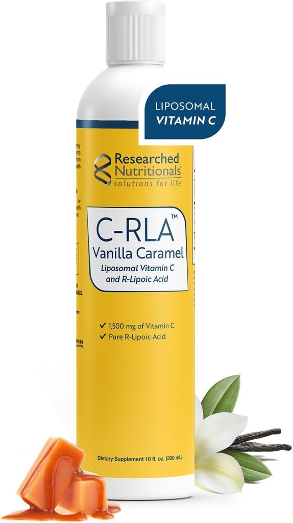 Nutricionales investigados C-RLA - Vitamina Liposomal C con ácido Lipoico R para apoyar Detox - Vitamina C Líquida sin soya y vegano, sabor caramelo de vainilla (10 Fl Oz)