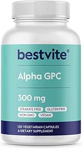 BestVITE Alpha GPC Choline 600mg Por Serving (120 Veggie Capsules) - No Stearates - Vegan - No GMO - Gluten Gratis