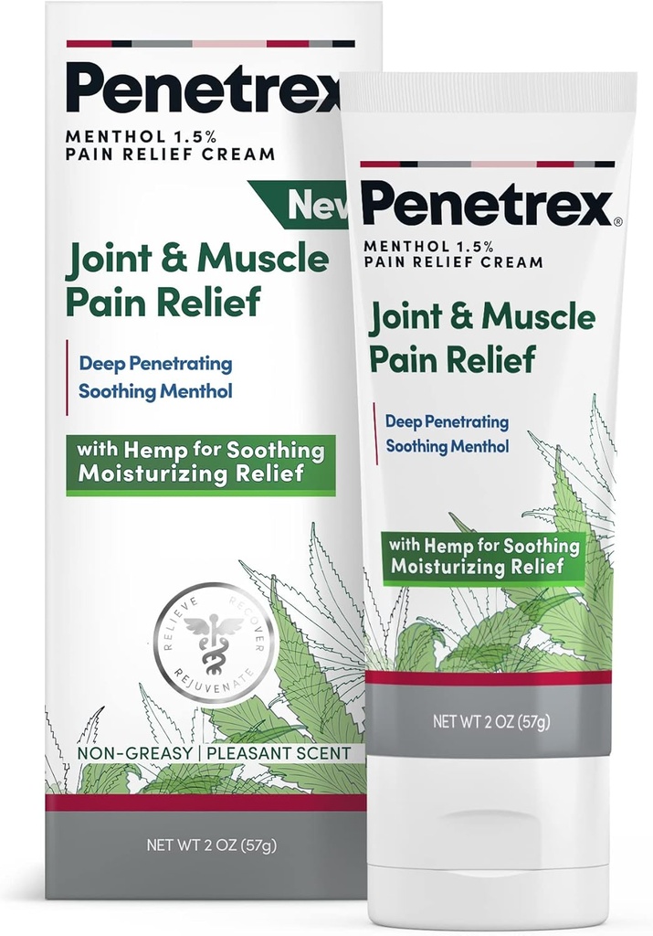 Penetrex Soothing Joint &amp; Muscle Doin Relief Cream with Hemp - Deep Penetrating Menthol, Arnica and Hemp for Soothing, Hydrating Relief - Non-Greasy, Easy to Apply, Pleasant Scent- 2oz Squeezable Tube