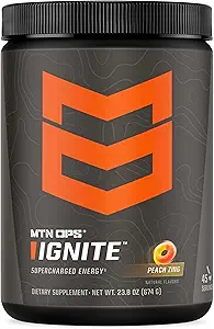 MTN OPS Ignite Energy Drink Powder, Gluten Free Nootropic Supplement Drink Mix, L Arginine, L Citrulline, Caffeine &amp; Nootropic Sugar Free Drink Mix, 45 Servings, Peach Zing