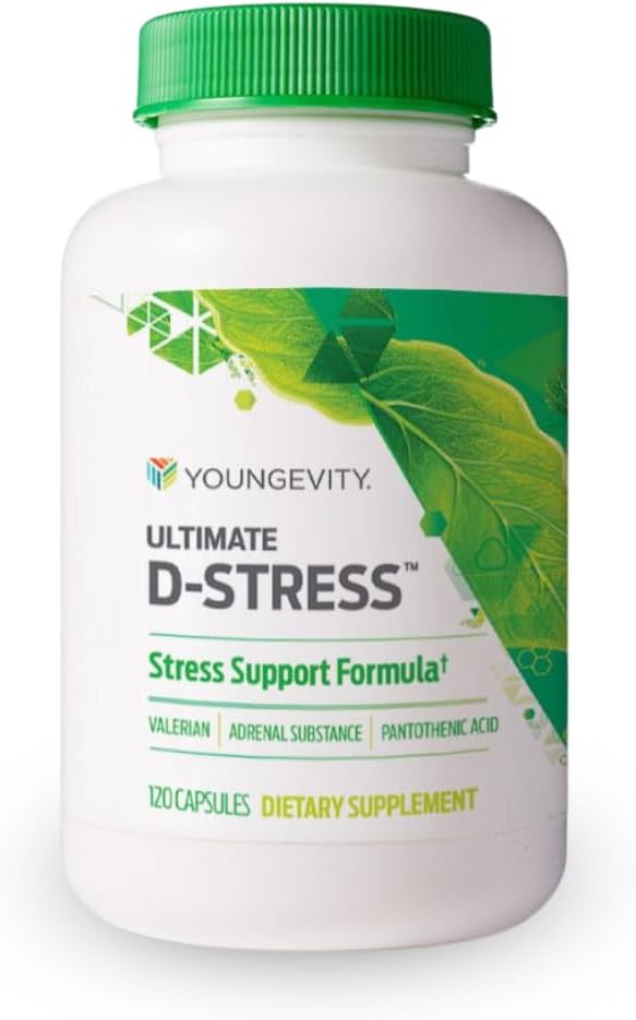 Youngevity Ultimate D-StressTM – Natural Stress Relief Supplement with Magnesium, Valerian Root Extract, and B Vitamins – Supports Adrenal Health and Nervous System – 120 Capsules (Pack of 1)