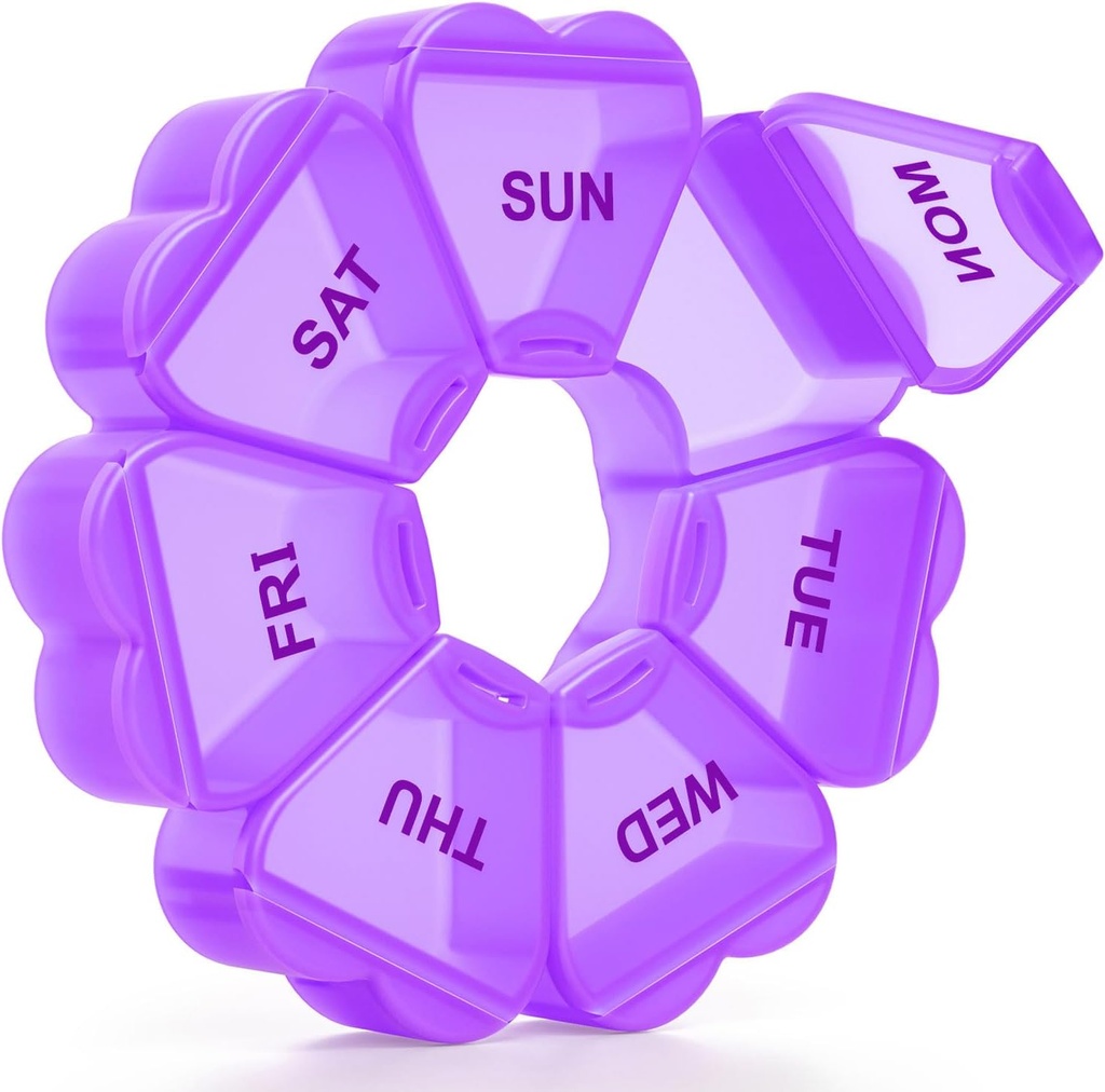 Large Weekly Pill Organizer, Pill Box 7 Day, KAPENS Daily Vitamin Case Large Capacity Compartments, Pill Containers for Fish Oil Medicine Supplements, Purple