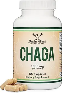 Chaga Mushrooms Capsules 120 Conde ( 1,000mg Chaga Mushrooms Powder per Serving) Alto en Polysaccharides, Beta Glucans, y Terpenoids - Crecido y Hecho en los Estados Unidos, Vegan Safe, Orgánico por Madera Doble