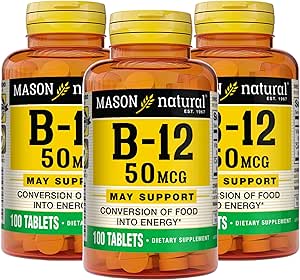 Masón Vitamina Natural B12 50 mcg con Calcio, 300, Suministro de Días, Suplemento dietético para apoyar los niveles de energía natural, 100 Tabletas (Pack of 3)
