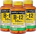 Masón Vitamina Natural B12 50 mcg con Calcio, 300, Suministro de Días, Suplemento dietético para apoyar los niveles de energía natural, 100 Tabletas (Pack of 3)