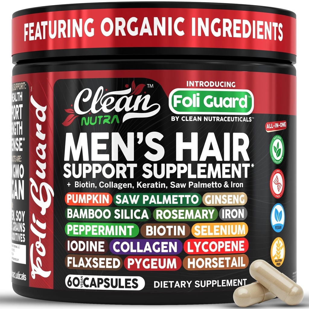 Suplemento de crecimiento del cabello para los hombres tóxicos Biotina Vitaminas Colágeno Pumpkin Saw Palmetto Iron Ginseng Bamboo Silica Rosemary Peppermint Keratin Selenium Iodine Flaxseed Horsetail Vitamina A C D3 E B12