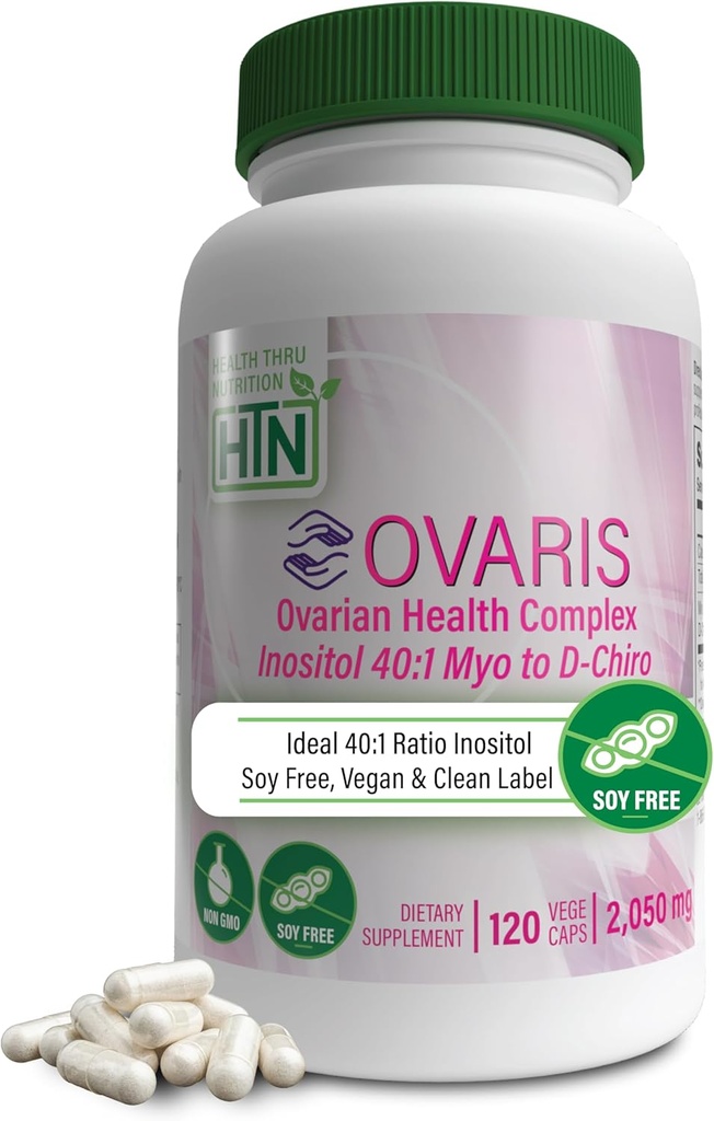 Salud Thru Nutrición OVARIS Silencioso Complejo de Salud Ovárico Silencio Inositol 40:1 Myo a D-Chiro Silencio Hormonal &amp; Función Ovary Apoyo latitud Vitamina B8 Suplemento para Mujeres TEN Certified Vegan Non-GMO Silencioso Pack de 120