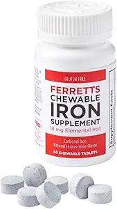 Ferretts Chewable Iron Suplemento 18mg (Carbonyl Iron) - 60-Day Supply of Lemon-Lime Flavored Iron Chewables for Iron Deficiency - Gentle " Non-Constipating Iron Supplement Chewables (60ct.)