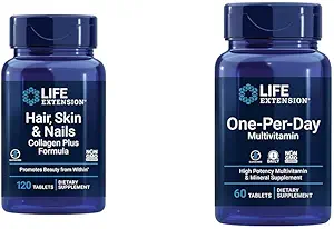 Extensión de la vida Pelo, piel &amp; uñas Collagen Plus Fórmula con Multivitamin - 120 Cuenta &amp; 60 Tabletas