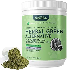 Animal Essentials Herbal Green Alternativa para perros &amp; gatos - Super Greens Powder Herbal Suplemento con Spirulina, Antioxidantes, Clorophyll - 12 Oz