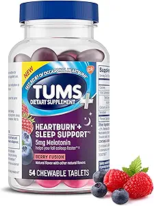 TUMS Heartburn Plus Sleep Support Chewable Dietary Supplement Tablets for Occasional Heartburn Relief Plus Sleep Support, Berry Fusion - 54 Count