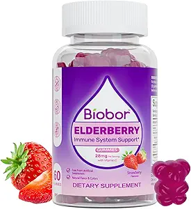 Gummies de arándano natural, Gummies de soporte diario con vitaminas C para adultos y niños Edades 4 Up, Gluten suplemento de arándano vegano libre (Strawberry, 60 Conde)