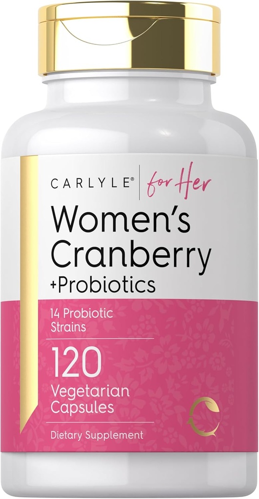Carlyle Women's Cranberry Plus Probióticos Silencio 120 Capsules ← 14 Strains Probióticos Silencio Vegetariano, No-GMO, Gluten Suplemento Gratis