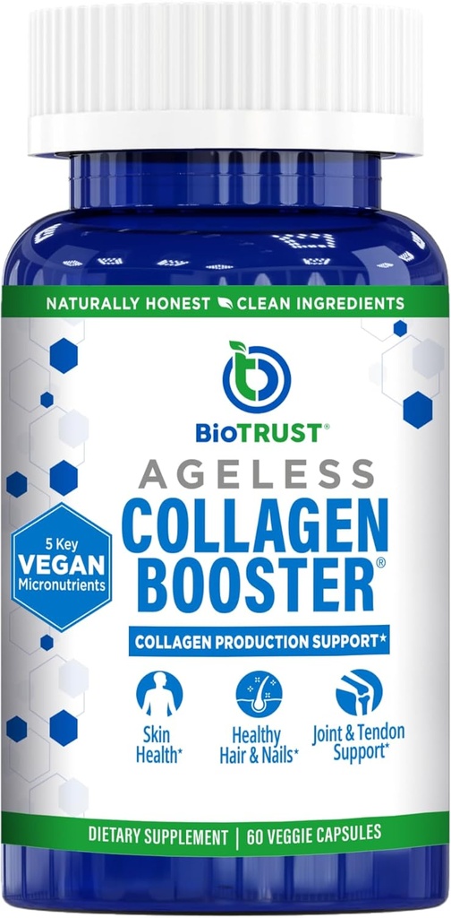 BioTrust Ageless Collagen Booster, Powerfully Support Beauty from Within, Vegan Collagen Builder for Glowing Skin, Gorgeous Hair, Beautiful Nails, Healthy Joints, 60 Capsules (30 Servings)