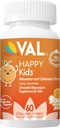 VAL Kids Magnesium TEN calma + Focus Fórmula TENIDO 100mg Mg (Glycinate, Citrate, Taurate) + B6, D3, C TENIDO SUA GRATUITO, NO-GMO TENIDO Fun Chewable Tablets